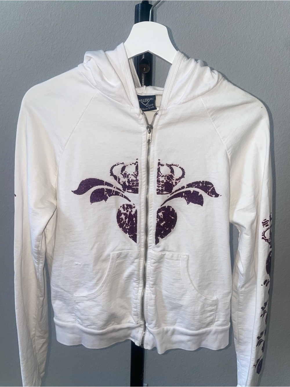 Sledge USA A New Kind White Zip Up Hoodie Purple Graphic Y2K Size M